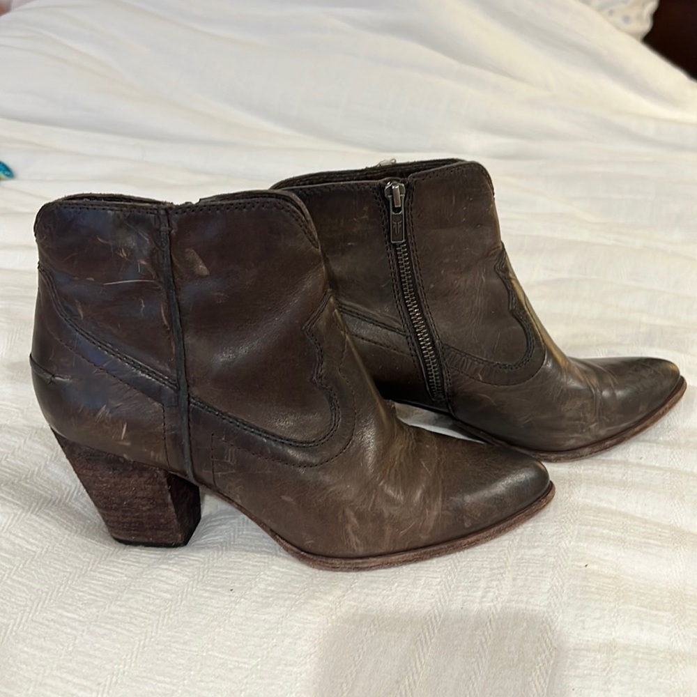 Frye low shaft distressed western cowboy boots with pointed toe